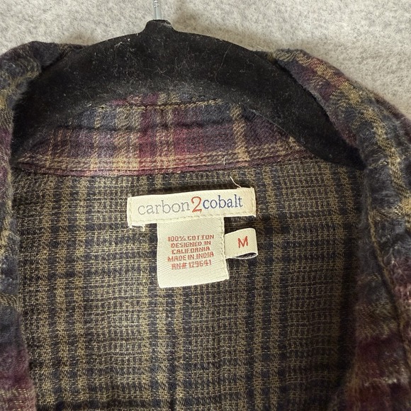 Carbon 2 cobalt button up mens medium plaid cotton gauze - Picture 6 of 7